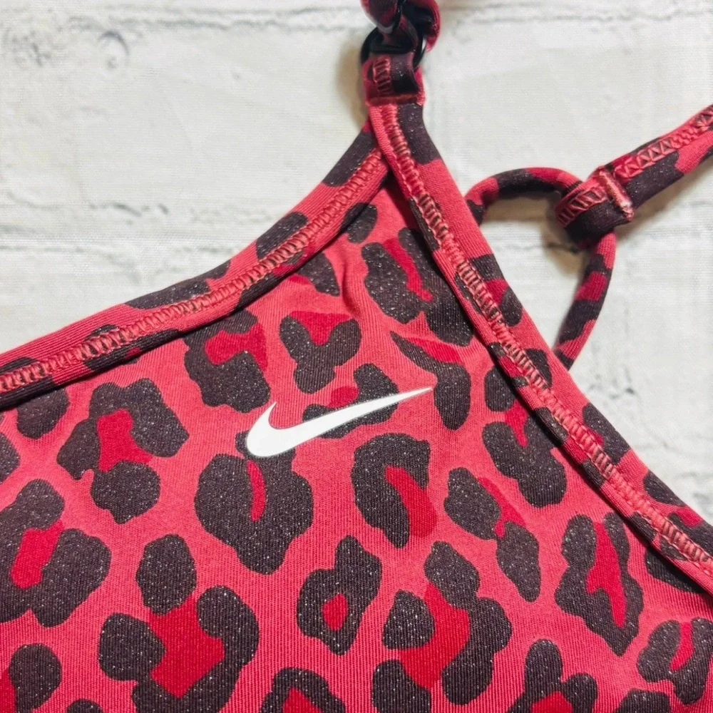 Nike Women's M Indy Red/Black Leopard Glitter LS Padded Sports Bra DD1387-661